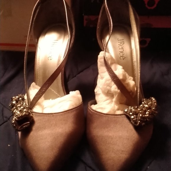 J. Renee Aleaha Pewter Satin Dorsay Heel Pumps Size 12w With Box - Picture 3 of 9
